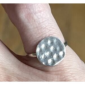 Sterling Silver Hammered Circle Disc Ring Size 5 Minimalist Artisan Handmade 925